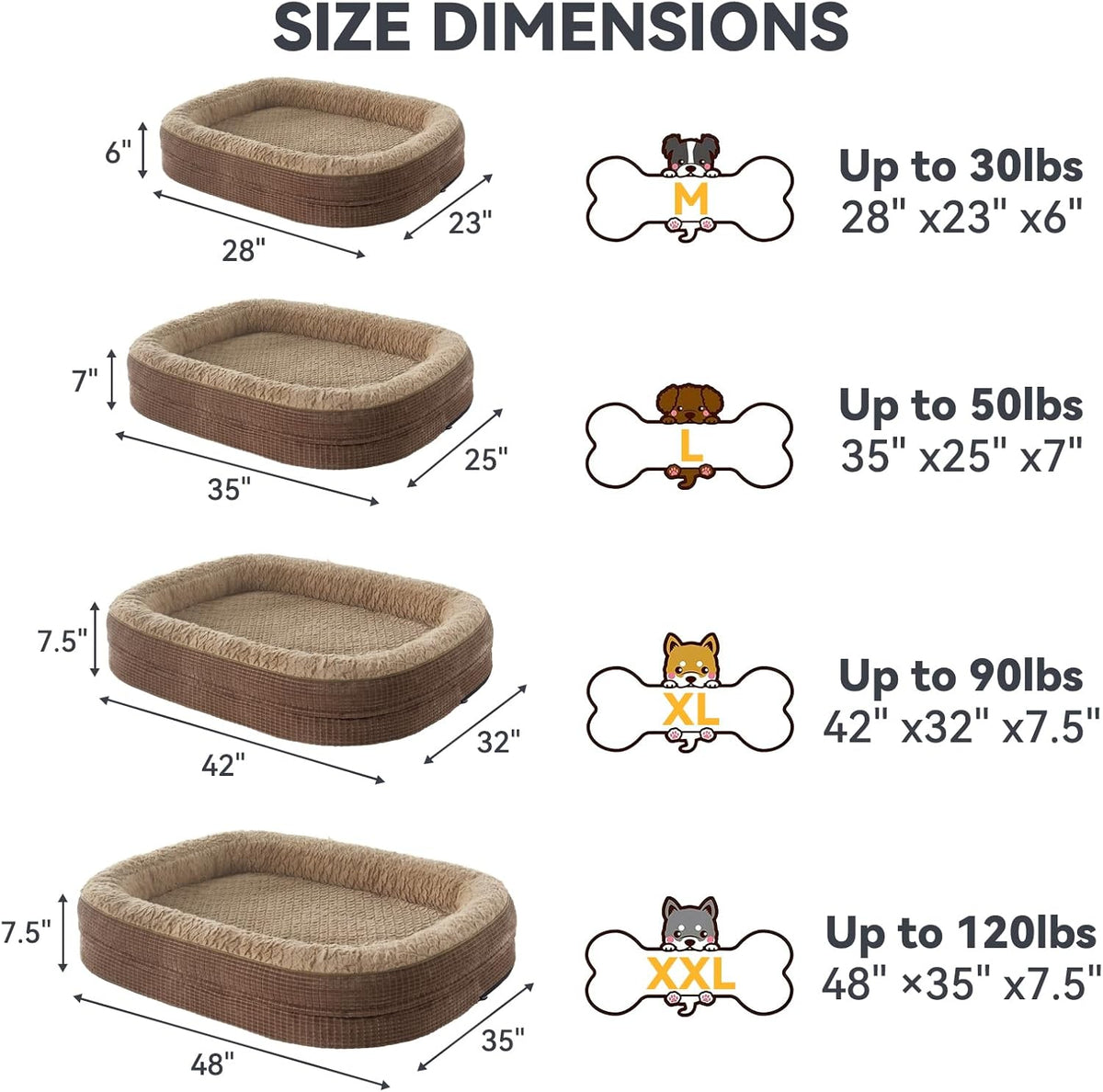 JOEJOY Orthopedic Dog Bed for Large Dogs, Egg-Crate Memory Foam Pet Bed with Bolster Sides, Waterproof Lining, Removable Washable Cover & Non-Slip Bottom, Brown