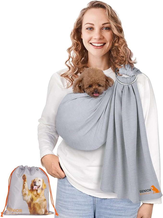 Dog Sling Carrier for Small Dogs,Carrying Wrap Anti-Anxiety Cat Sling,Adjustable Pet Sling (Light Blue) (Light Gray)