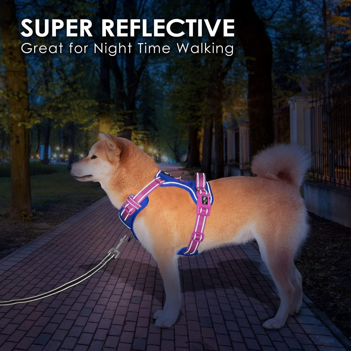 PHOEPET No Pull Dog Harness, Unique Colors Reflective Adjustable Dog Vest, with Soft Training Handle Metal Clips for Small Medium Large Dogs (Royal Blue Base & Pink Straps,S)