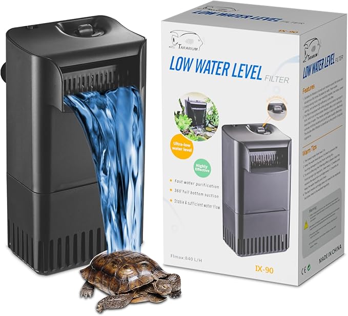 Turtle Tank Filter Aquarium Filter Power Adjustable 10-40 Gal. 222 GPH Small Internal Filter 3-Stage Waterfall Bio-Filtration Low Water Level for Freshwater Saltwater Fish Tank Reptile Shrimp Frog