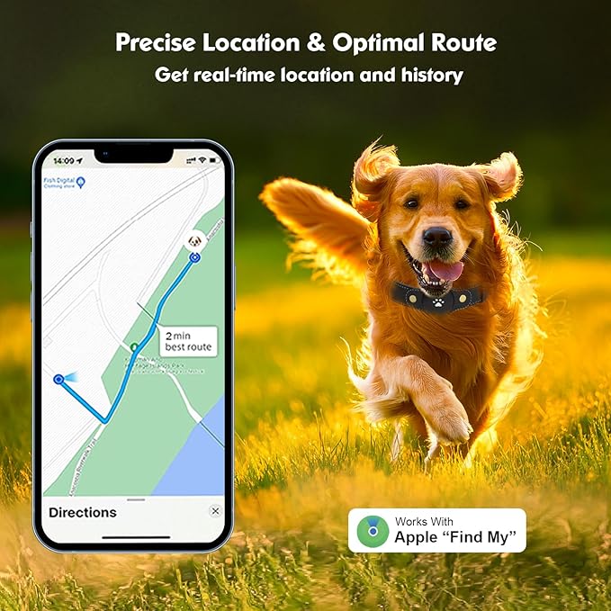 GPS Tracker for Dogs – Smart Dog Collar & Pet Tracker with Real-Time Location, No Monthly Fee, Unlimited Range (iOS Only) – Fits Small to Large Dogs(Locator Included) (Black)