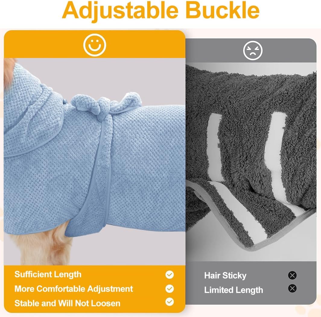 Medium to Large Size Dog Bathrobe, Quick Drying Super Absorbent Used for After Bathing, Warm Dog Towels, Adjustable Hoodies and Belts for Pet Dogs Bath Clothes Products (Blue Jacquard, 4XL)