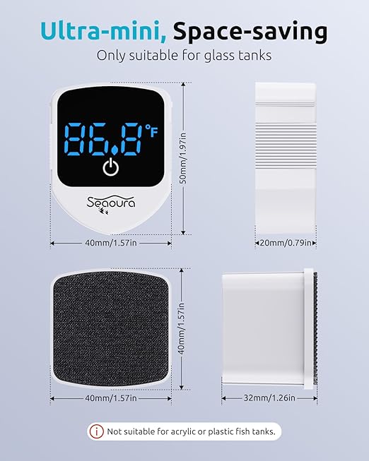 SEAOURA 2-in-1 Mini Aquarium Magnetic Cleaner with Digital Thermometer, Fish Aquariums Magnets Brush only for Glass Tank,Tiny Magnet Floating Cleaning Tool for 1-30 Gallons
