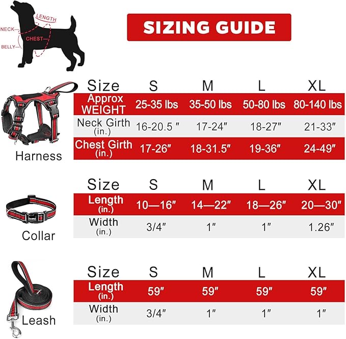 WINSEE Pet Harness Collar and Leash Set, All-in-one Reflective Dog Harness No Pull with Adjustable Buckles for Puppies, Small, Medium, Large, and Extra-Large Dogs (X-Large, Red)