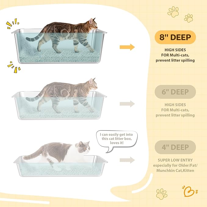 LIHONG Stainless Steel Cat Litter Box,Extra Large Metal Litter Box for Big Cats Kitty Rabbits,No Smell,Non Stick,Easy to Clean(24" Lx16 Wx8 H,XL)