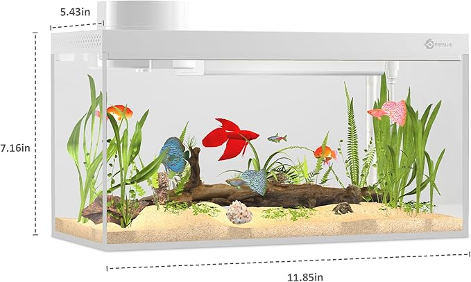 Smart Fish Tank Aquarium Kit with APP Control and Auto Feeder - 1.5 Gal Fish Tank Multi-Layer Filtration System Silent Pump & UHD Glass - 16 Million DIY Colors Includes Mini Magnetic Scrubber Scraper