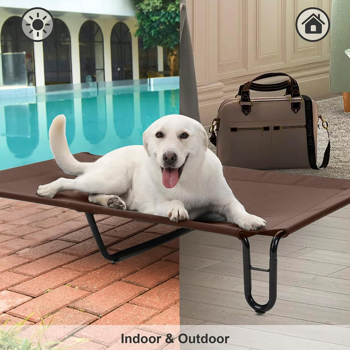 pettycare Elevated Outdoor Dog Bed - Cots Beds for Large Dogs XL, Waterproof Raised Cot Easy to Assemble, Cooling with Teslin Mesh, Durable, Non Slip, Up to 85 lbs, Brown