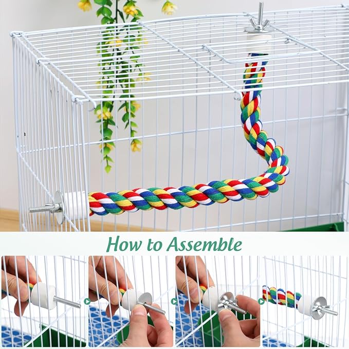 Colorful Bird Rope Perch Stand, Birdcage Swing Spiral Toys, Bird Climbing Standing Bungee Rope Perches Chew Toys Cage Accessories for Cockatiels Parrots Birds (40CM/15.7inch)