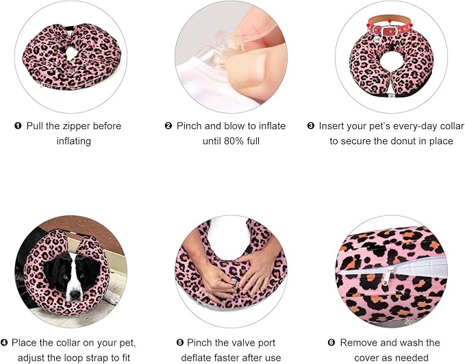 CuteBone Inflatable Dog Donut Collar with Removable Soft Fleece Covers for Small/Medium/Large Dogs and Cats After Surgery GWB10M