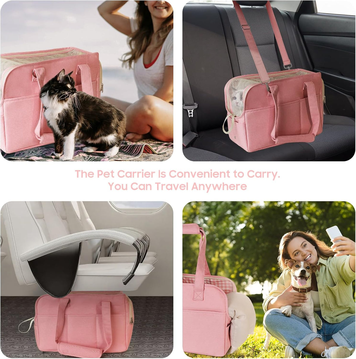 Dog Purse Carrier for Small Dogs, Soft Soft Sided Folding Dog Carriers for Small Dogs Medium Cats Puppies up to 15 Lbs, Washable Breathable Puppy Carrier for Outdoor Travel (Large Pink)