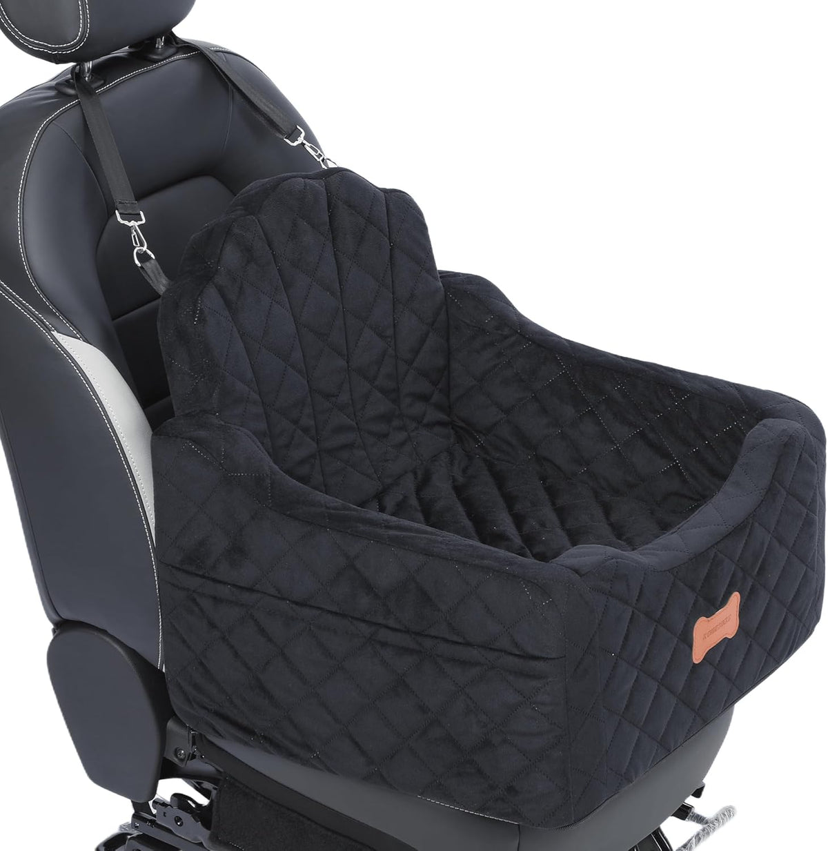 Dog Car Seat for Small Dogs Under 30lbs, Detachable Washable Pet Booster Seat with Safety Belt & Storage Pockets, Travel Car Bed, Black