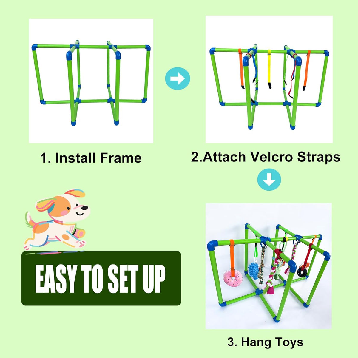 Puppy Play Gym - PVC Frame with 9 Hanging Toys for Small Dogs to Keep Them Busy, Dog Jungle Gym Center for Entertainment, Teething & Mental Stimulation