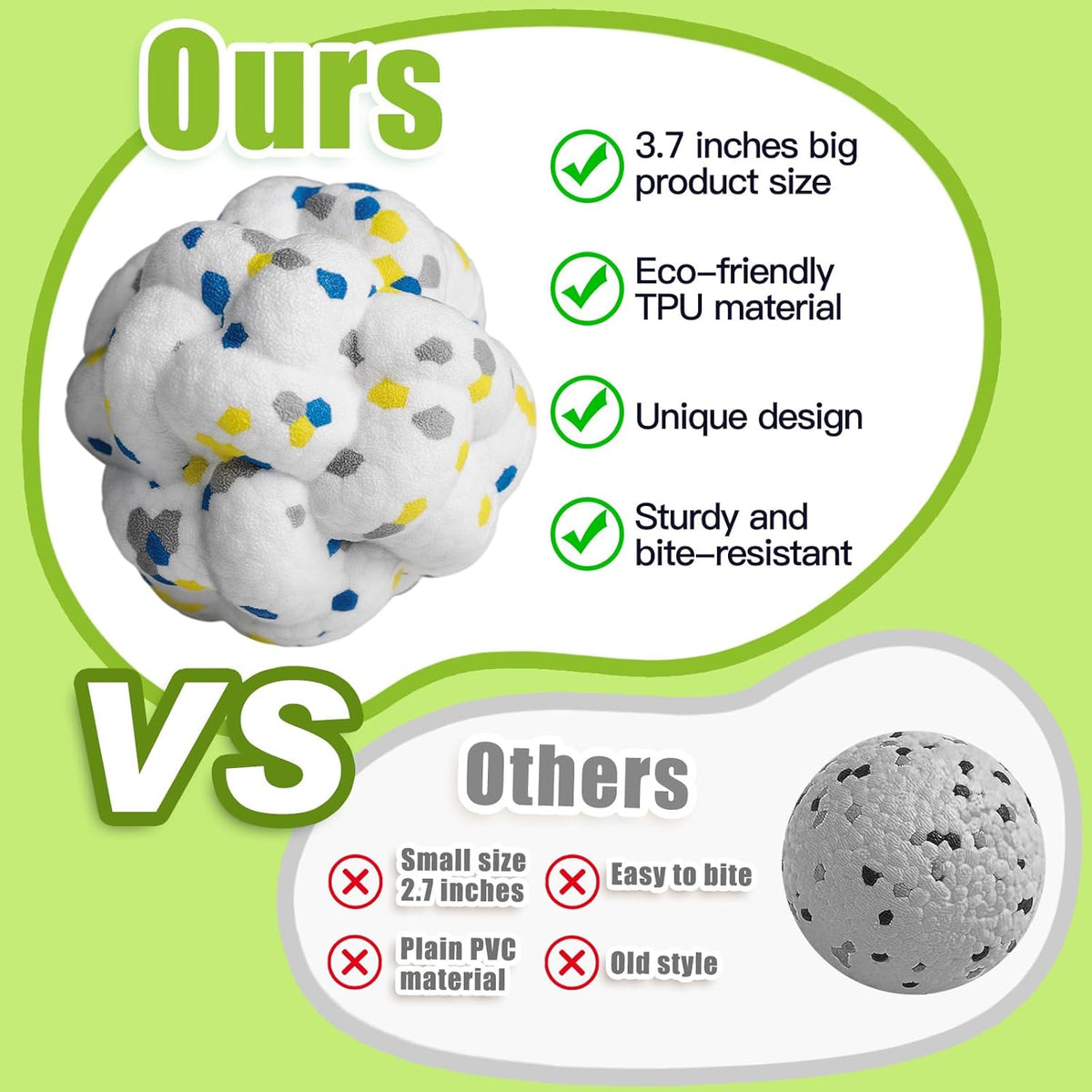 Upgrade Dog Balls Interactive Toys for Aggressive Chewers, Indestructible Tennis Durable Bouncy for Fetch Game, Lightweight Floating, White