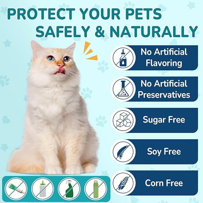 4-IN-1 Flea and Tick Prevention Drops for Dogs and Cats, Natural Cat & Dog Flea and Tick Treatment, Supports Flea Defense, Gut Health, Skin & Coat Nourishment, and Immune Support, Bacon Flavor