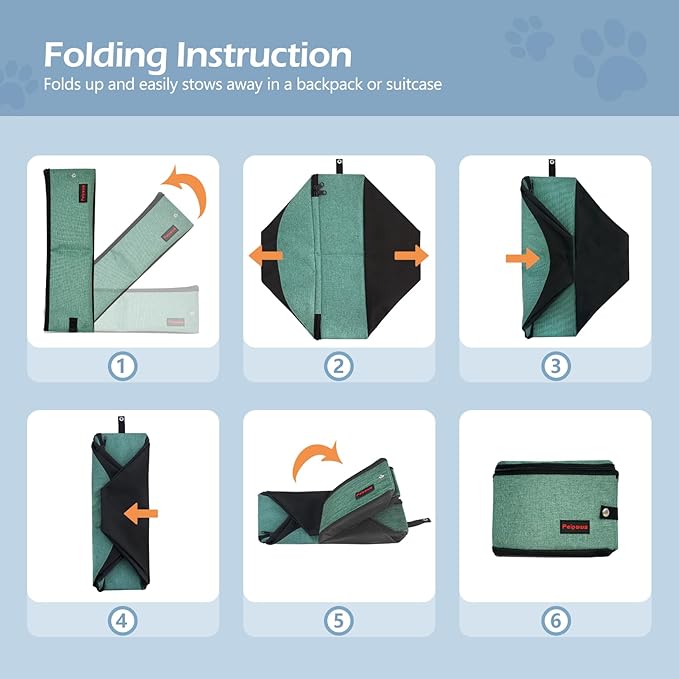 Portable Cat Travel Litter Box. Zipped Lid, Collapsible Litter Box for Cats. No Leakage, No Smell. Easy to Carry. Used for Hotels, Camping, Car (Green, L)