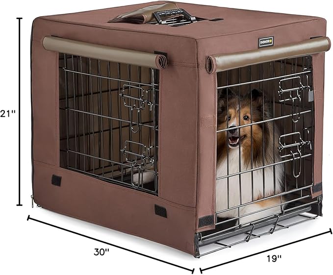 DONORO Dog Crates for Small Medium Size Dogs Indoor Double Door Dog Kennels & Houses for Puppy and Cats, Collapsible Metal Contour Dog Cages (Brown, 30.0" L x 19.0" W x 21.0" H)