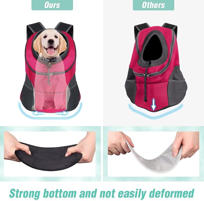 YUDODO Dog Front Carrier Backpack, Adjustable Breathable Pet Carrier for Small Dogs, Ventilated Puppy Back Pack with Safety Belt, Lightweight Doggy Backpack for Hiking Outdoor (Rose, L: 9-13.5 lbs)