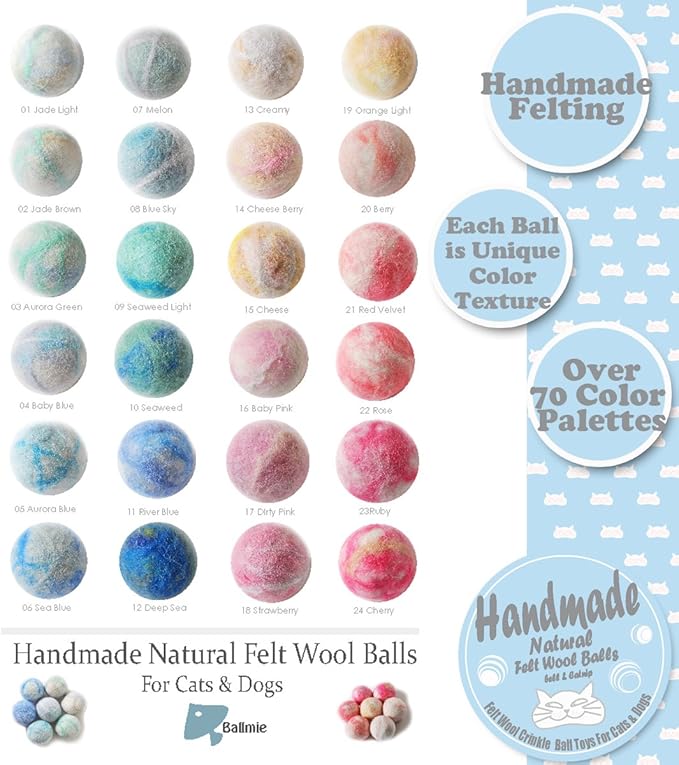 Felt Wool Cat Toys Ball with Catnip and Bell, Natural Handmade (Baby Blue (5 Units))