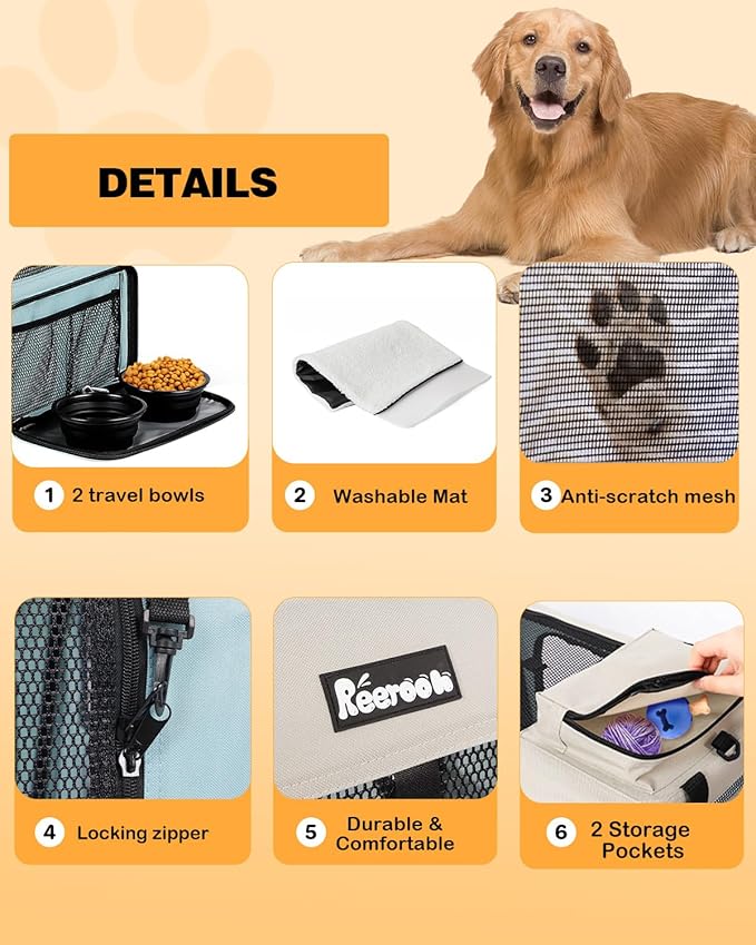Extra Large Dog Crate with 2 Foldable Bowl, 36 Inch Collapsible Travel Dog Crate Kennel with Soft Blanket for Medium Dogs,Indoor & Outdoor (36" L x 25" W x 25" H, Blue)
