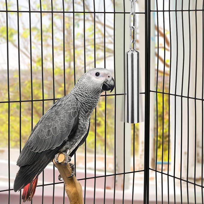 Hypeety Stainless Steel Bell Bird Toys Chew Toy for Parrot, Macaw, African Greys, Small Cockatoo, Parakeet, Cockatiels Heavy Duty Bird Cage Stand Toys (L-8.45 inch)