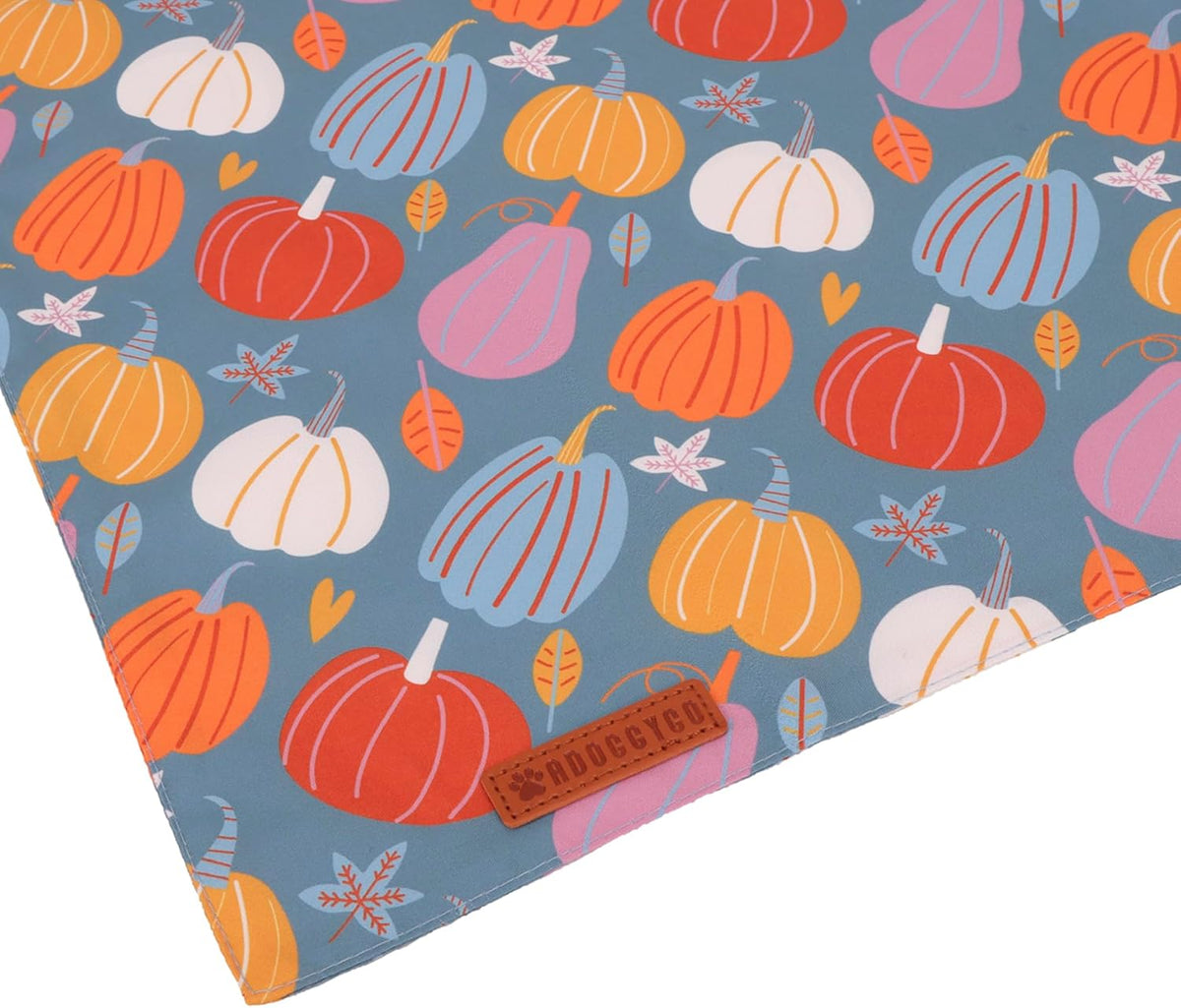 ADOGGYGO Thanksgiving Dog Bandana - Blue Orange Pumpkin Scarf, Adjustable Fit Fall Bandanas for Extra Large Dogs Pets (X-Large)