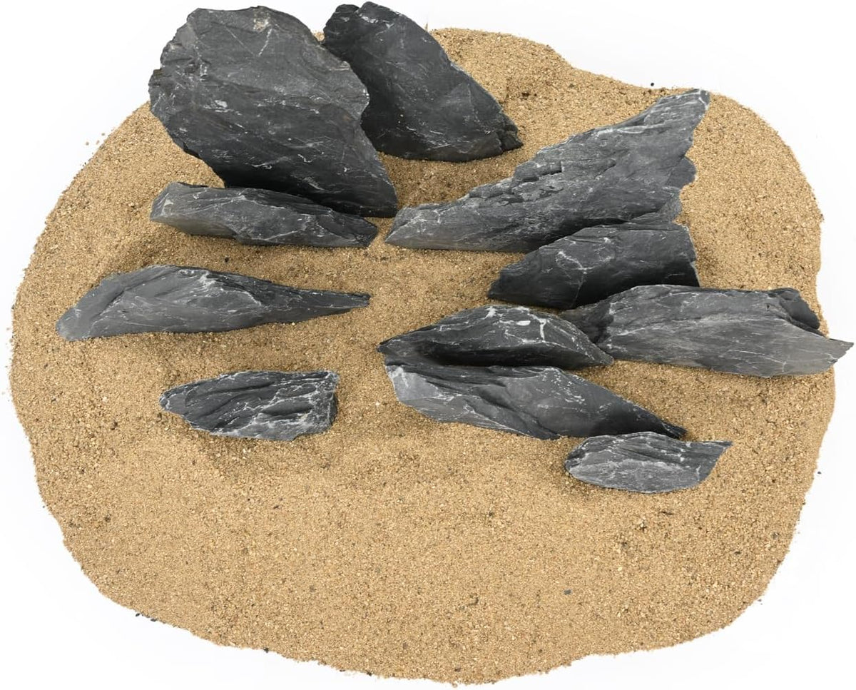 Natural Slate Stone Rocks 2 to 8 inch Aquariums Stone for Aquascaping,Terrariums, Reptile Enclosures,Paludariums,and Gardens-20lb