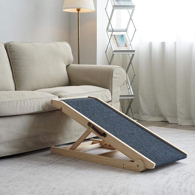 Dog Ramp for Bed, Dog Stairs for Small and Large Dogs, Portable Dog Steps for Bed, Couch, Car, Adjustable Pet Ramp, Anti-Slip Traction Mat Pet Steps, Support up to 210 lbs (Log Color, LENTH-55.1IN)