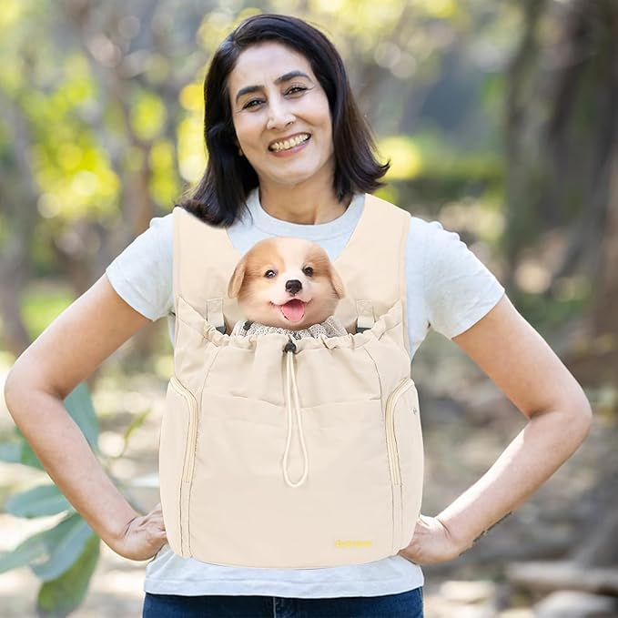 Dog Front Carrier Backpack, Adjustable Pet Cat Chest Ventilated Dog Carrier for Hiking Camping Travel, Ventilated Mesh Dog Travel Backpack(Off White)