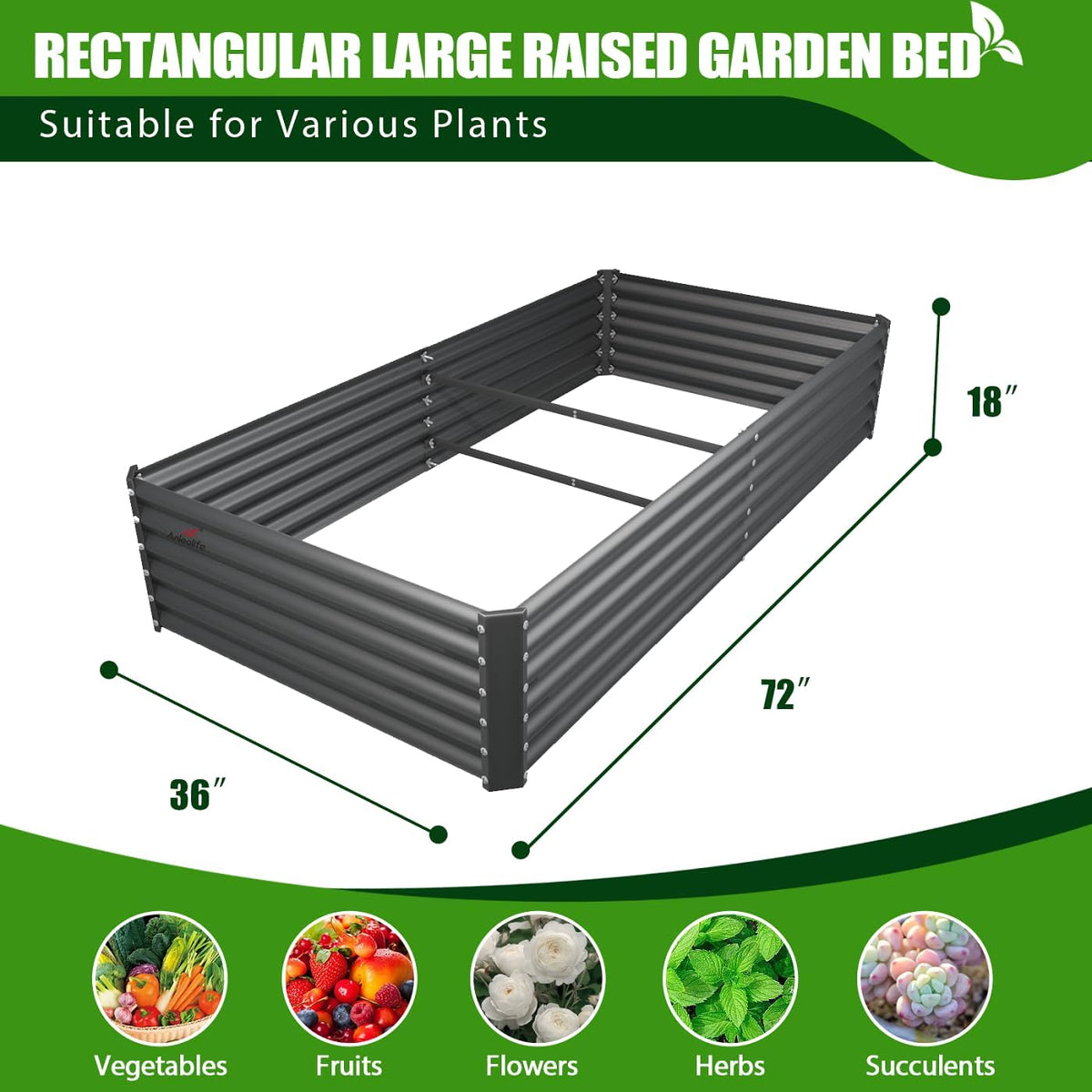 A ANLEOLIFE 6X3X1.5 ft Galvanized Raised Garden Beds Outdoor, Rectangular Metal Planter Box for Planting Vegetables Flowers Herb, Anti-Rust & Easy-Setup, Quartz Grey