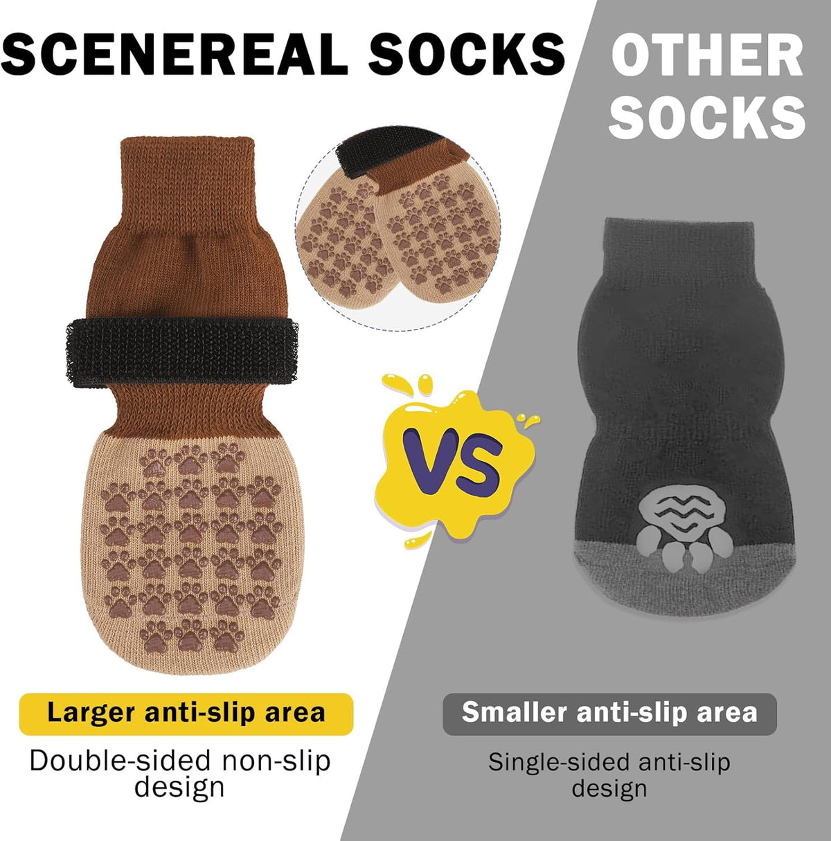SCENEREAL Dog Socks to Prevent Licking Paws for Hardwood Floors Anti Slip, Dog Grippy Socks Shoes for Senior Small to Large Dogs, Dog Boots & Paw Protectors for Hot/Cold Scratching Pavement