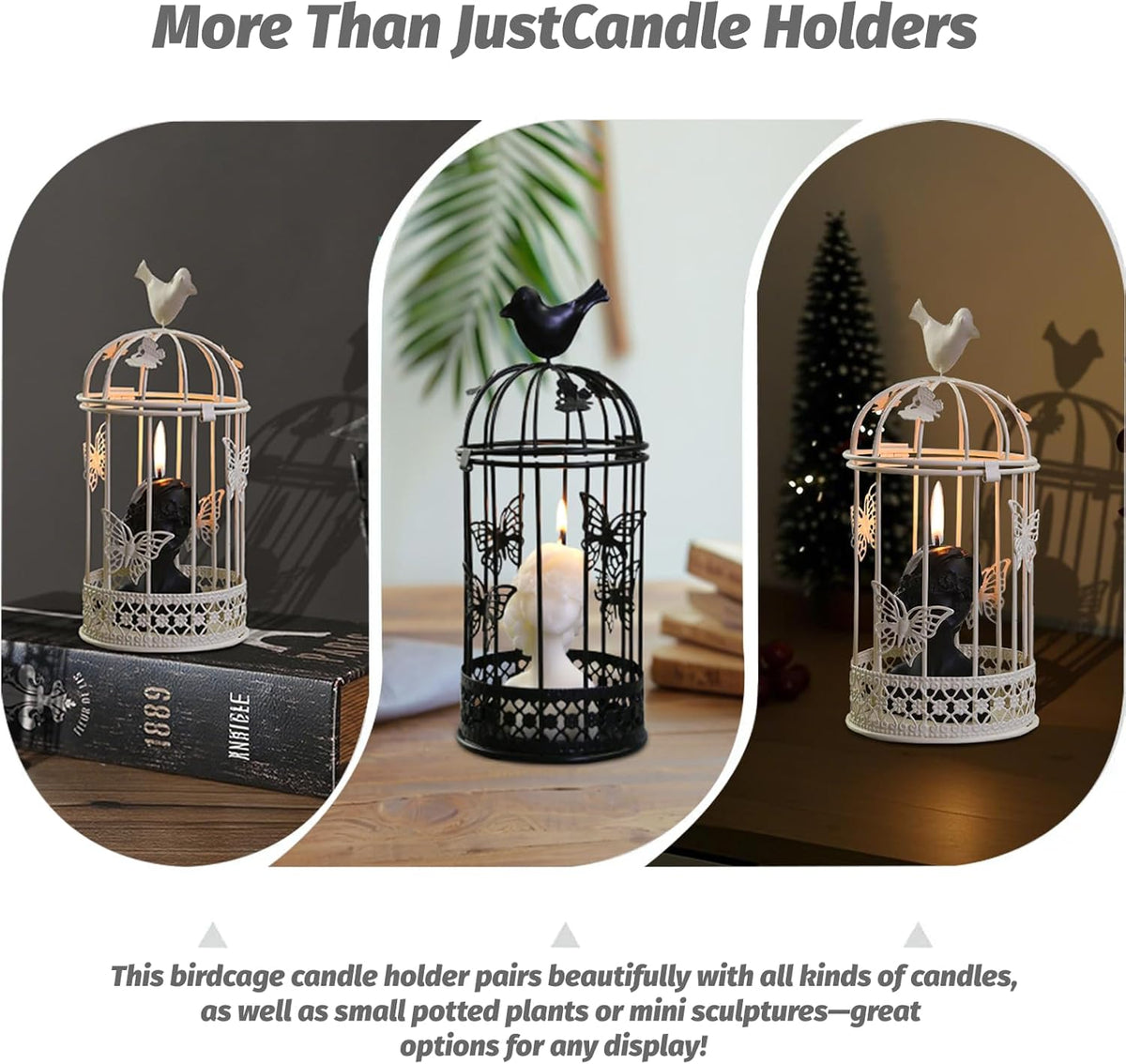 Vintage Decorative Bird Cage,Metal White Bird Cage Decor for Candelabros para Centros De Mesa & Lanterns Decorative Indoor Suitable Wedding Party, Dining Table,Fireplace Metal Lantern&Bird Cage Decor