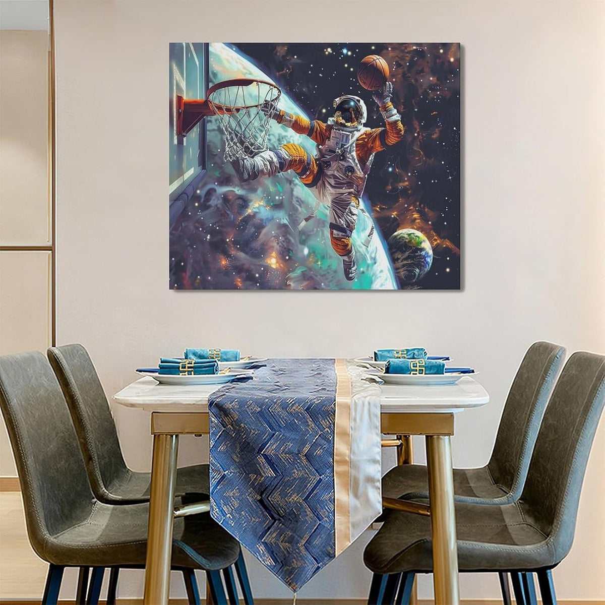 Quorin Astronaut Wall Art Funny Spaceman Basketball Pictures Space Galaxy Planet Wall Decor Canvas Print Painting Artwork for Bathroom Living Room Bedroom 20"x24"