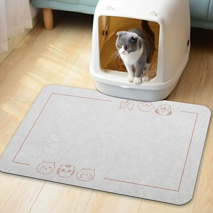 YCT Pet Food Mat, Non-Slip Bottom Absorbent Quick Dry Cat & Dog Feeding Mat, Pet Supplies, 16.9"x24" Gray