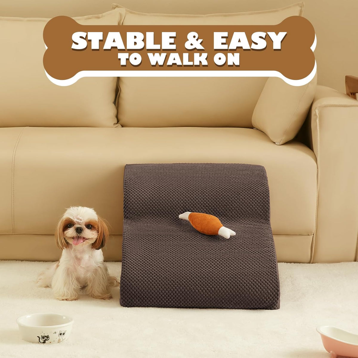 High Density Foam Dog Stairs Ramp for Beds Couches, Romrol Pet Steps with Durable Non-Slip Waterproof Fabric Cover, Dog Slope Stairs Friendly to Small Dogs and Cats or Pets Joints, 2-Tiers