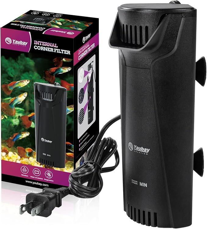 Quiet Internal Aquarium Filter, 3-Stage Bio-Filtration Low-Level Waterfall Small Power Filter with Protective Grate for Up to 10 Gallon Fish Turtle Shrimp Tank Filtration (Filter) (Filter)