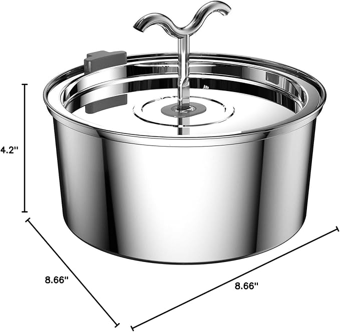 DOOOB Cat Water Fountain, 3.2L/108OZ Stainless Steel Pet Water Dispenser Automatic Metal Dog Drinking Fountains Water Bowl with Replacement Filters Ultra-Quiet Pump