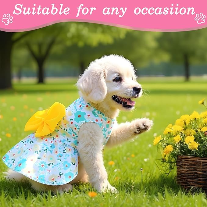 8 Pcs Summer Hawaiian Dog Dresses, Dog Bowknot Dresses Cute Hawaii Puppy Dress Soft Lightweight Clothes Princess Outfits Pet Skirts for Girl Dogs Beach Parties(Medium)