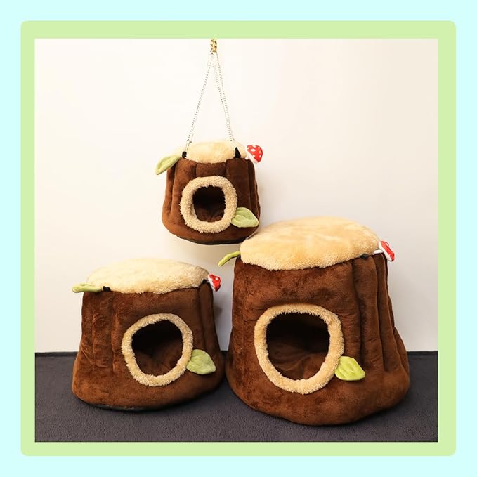 Guinea Pig Hideout Hamster Cage Accessories,Stump Style Soft Washable Hedgehog,Ferret,Rat Hammock for Cage,Chinchilla,Ferret, Bunny Bed,Small Animal Houses & Habitats(S)