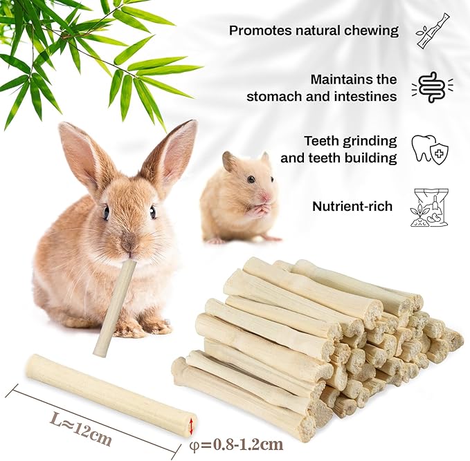 Sukh 240g Sweet Bamboo Chew-Sticks - Natural Rabbit Bamboo Sticks Small Animal Chew Toy Bunny Molar Treats Atural Teeth Grinding Toys for Squirrel Guinea Pigs Chinchilla