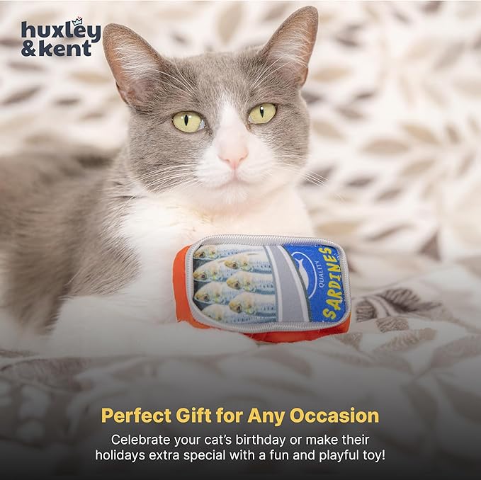 Huxley & Kent Plush Cat Toy - Interactive Catnip Toy for Cats & Kittens - Soft with Crinkle & Catnip - Fun Indoor Play - Sardine Tin