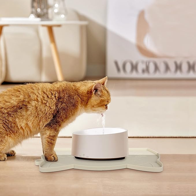 Coomazy Cat & Dog Feeding Mat, Thicker Non-Slip Silicone Mat with Raised Edge, Waterproof for Food & Water (Beige, Medium)