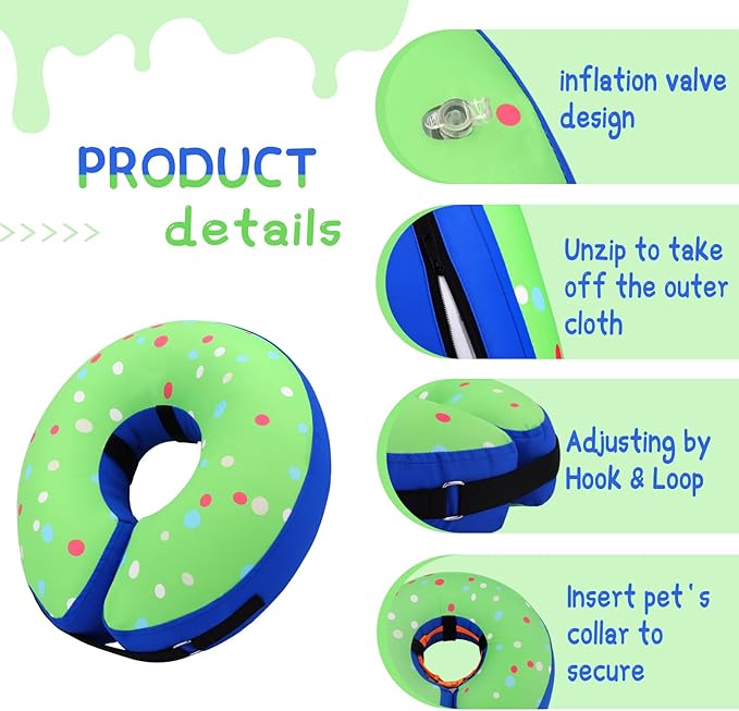 Supet Inflatable Dog Cone Collar Alternative After Surgery, Doggie Neck Donut Collar Recovery ECollar for Post Surgery, Soft Dog Cone for Small Medium Puppies Cats