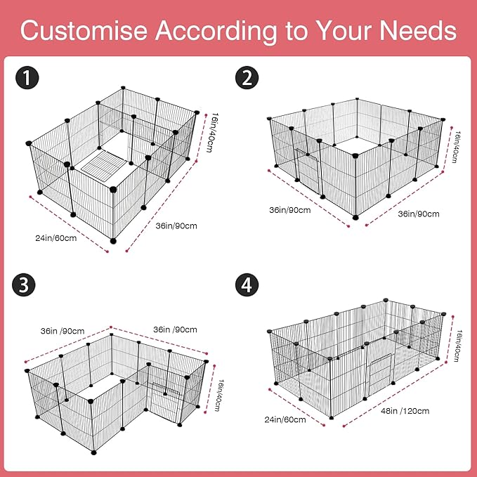 12 Panels Small Animal Playpen, 48" x 24" x 16" Pet Playpen with Waterproof Mat, C&C Cage for Guinea Pigs, Puppy Play Pen, Bunny Playpen, Indoor Outdoor Portable Metal Wire Yard Fence