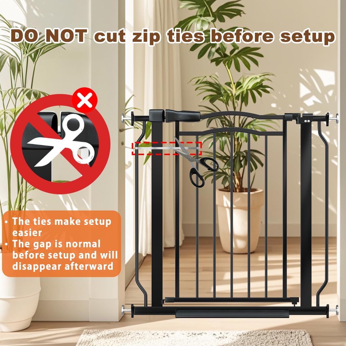 29.5-43.7" Wide Baby Gate for Stairs No Drilling, 30" Tall Metal Pet Baby Safety Gates with Expansion Kit, Press Mounted Pet Gate Indoor for Kids, Walk Through Dog Gates for Doorways, Black