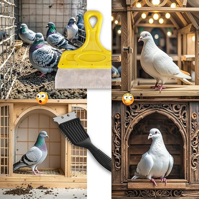 QMARK Birds Cage Cleaner, Pigeon Droppings Scraper, Parrot Pet Cage Cleaner, Stainless Steel Bird Droppings Cleaning Scraper with Brush