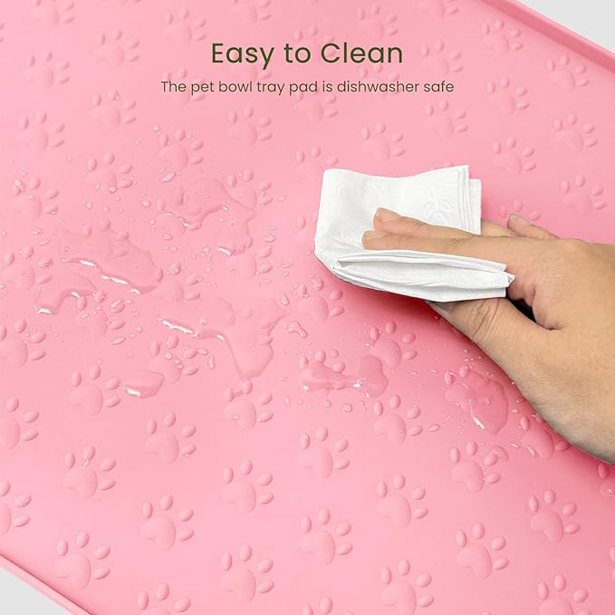 Dog Food Mat Anti-Slip Silicone Dog Bowl Mat Thicker Pet Placemat Waterproof Cat Feeder Pad with Raised Edge Puppy Kitten Feeding Mats Suitable Small Medium-Sized Dogs Cats Eating Tray