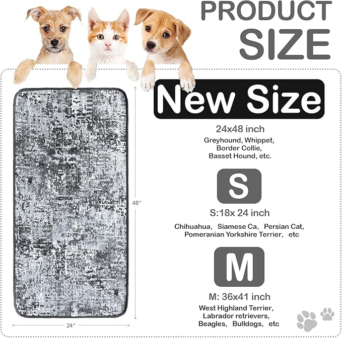 Qeils Washable Pee Pads for Dogs, 2 Pack Reusable Puppy Pads 24"x48" Super Absorbent Leakproof Dog Training Pads, Non-Slip Potty Pads for Gallery, Floor, Couch, Litter Mat Pet Essentials