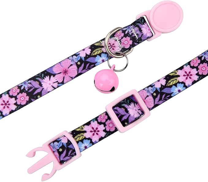 Cat Collar Breakaway with Bells, 3 Pack Girl Boy Pet Cat Collar with Bohemia Floral Tribal Geometric Patterns, Adjustable 7.5-12 Inch, with Safety Buckle for Kitten Cat(Set A)