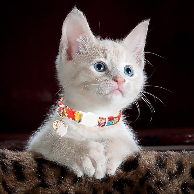 Unique style paws 2 Pack Kitten Collar Breakaway with Bell & Pendant, Adjustable Safety Cat Cotton Collars for Girl Boy Cats and Small Pets