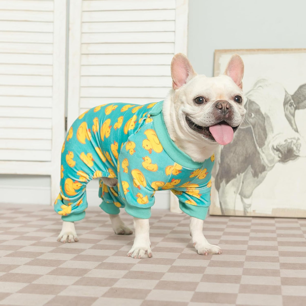 BEAUTYZOO Dog Pajamas Large Sized Dog, Summer Doggie Pajamas for Boy Girl, Soft Strechy Cotton Puppy Pjs Jammies Onesies for Men Women, Pet Jumpsuit Body Suit Cat Apparel Clothes, Yellow Duck XXL